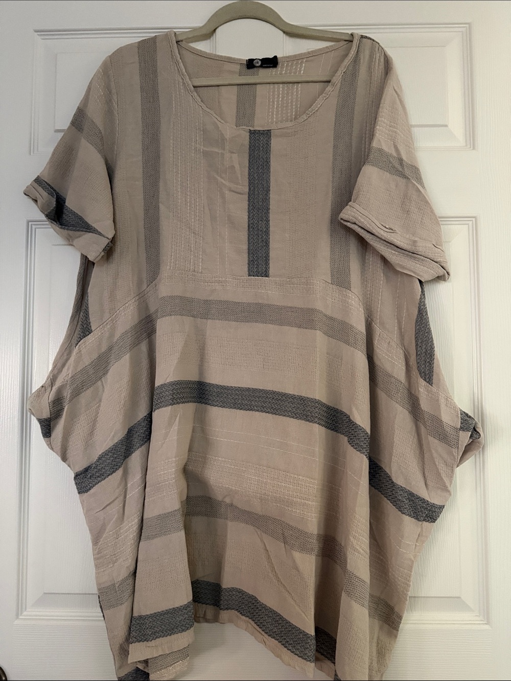 Relaxed Fit Beige & Gray Striped Men’s Shirt
